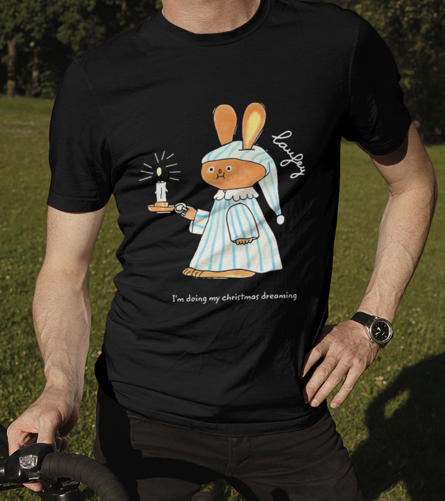 Laufey Bunny In Pajamas Holding Candle I'm Doing My Christmas Dreaming T-Shirt