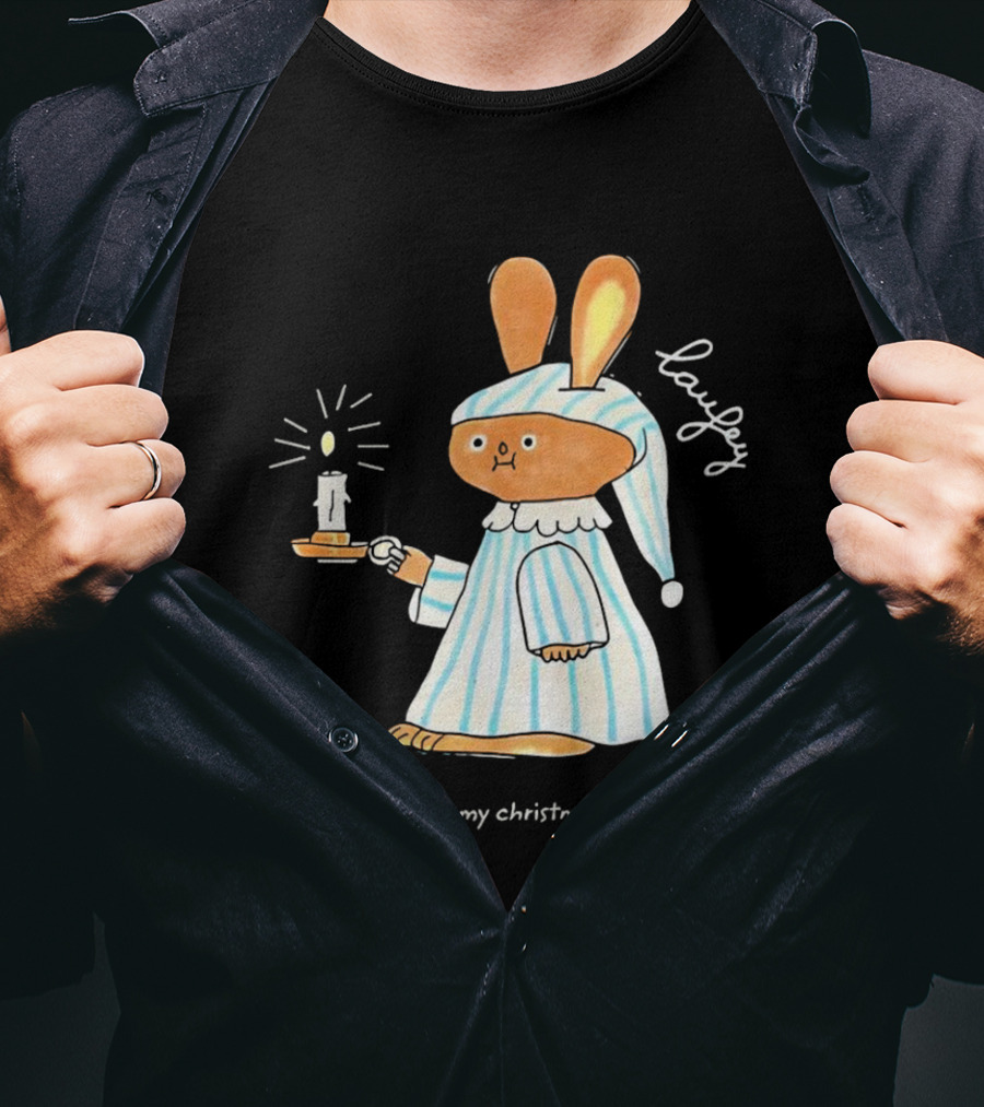 Laufey Bunny In Pajamas Holding Candle I'm Doing My Christmas Dreaming T-Shirt