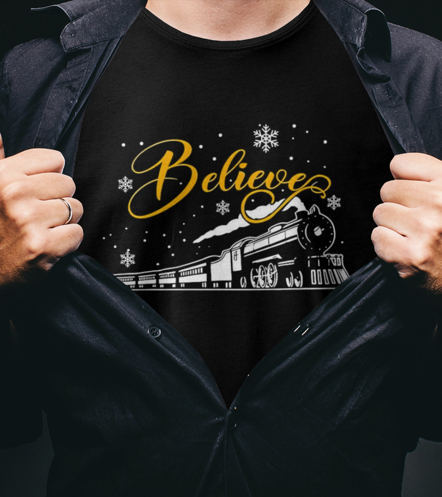 Believe Christmas Train Snowflake Magic T-Shirt