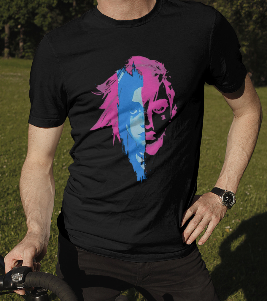 Arcane Vi And Jinx Split Face Blue And Pink T-Shirt
