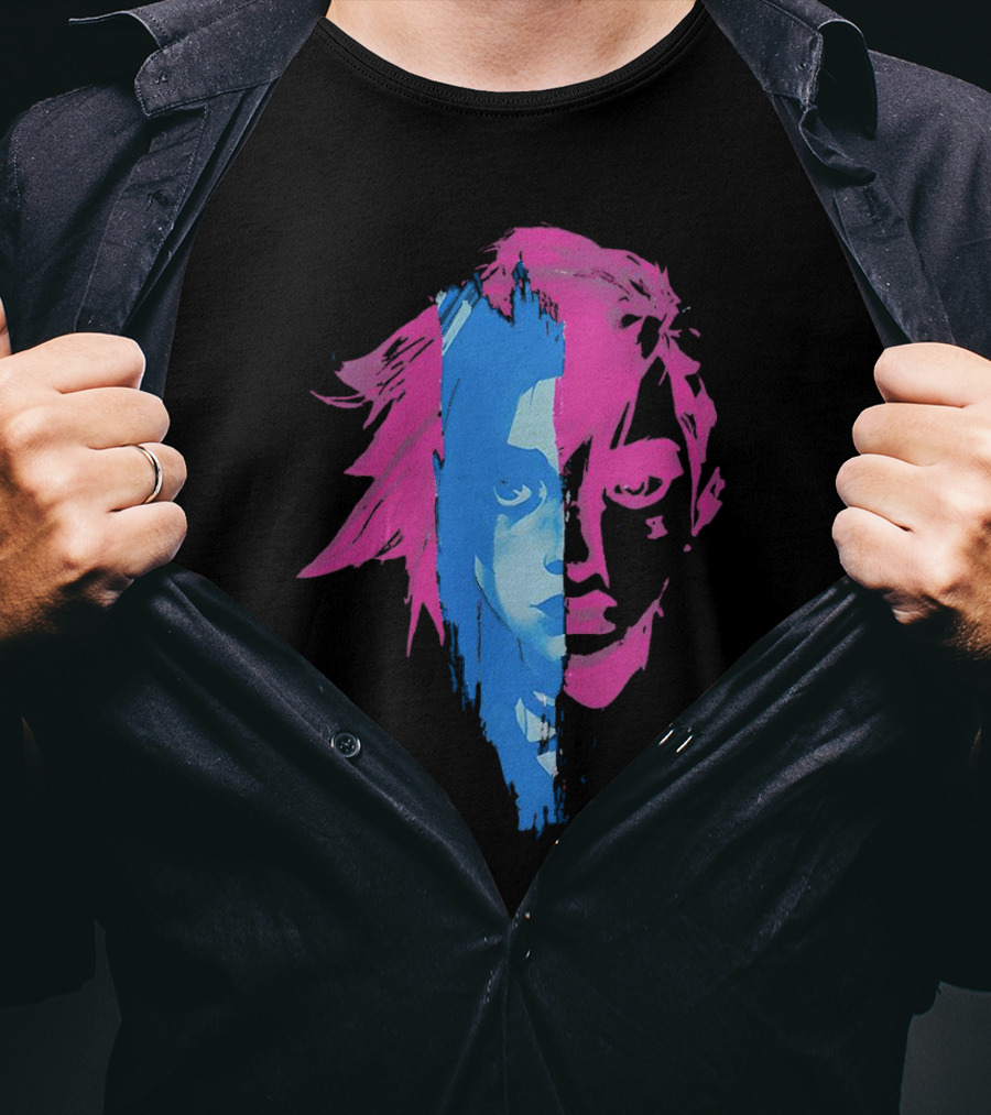 Arcane Vi And Jinx Split Face Blue And Pink T-Shirt