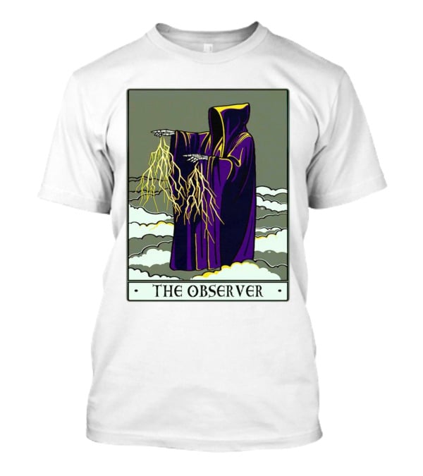 The Observer Hooded Figure With Lightning Tarot Card T-Shirt