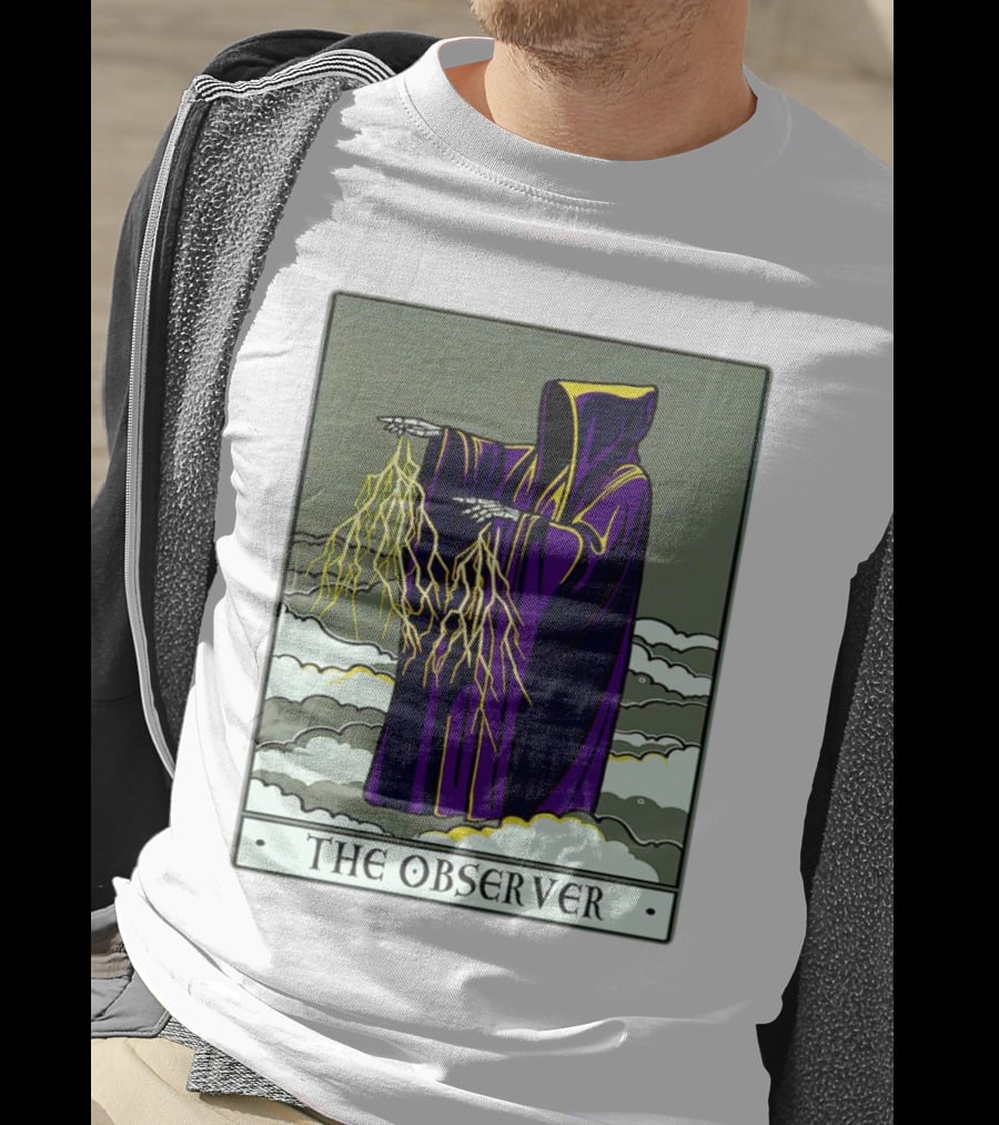 The Observer Hooded Figure With Lightning Tarot Card T-Shirt