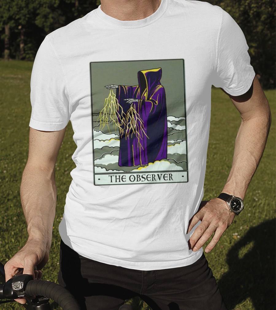 The Observer Hooded Figure With Lightning Tarot Card T-Shirt
