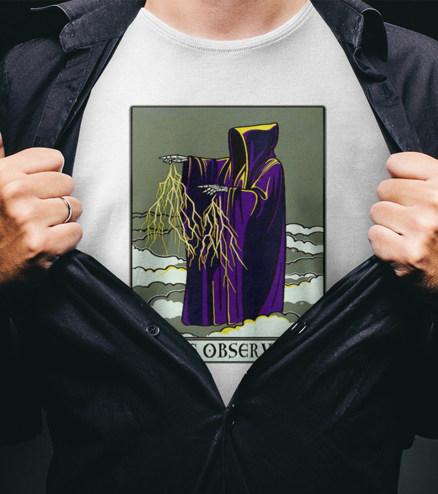 The Observer Hooded Figure With Lightning Tarot Card T-Shirt