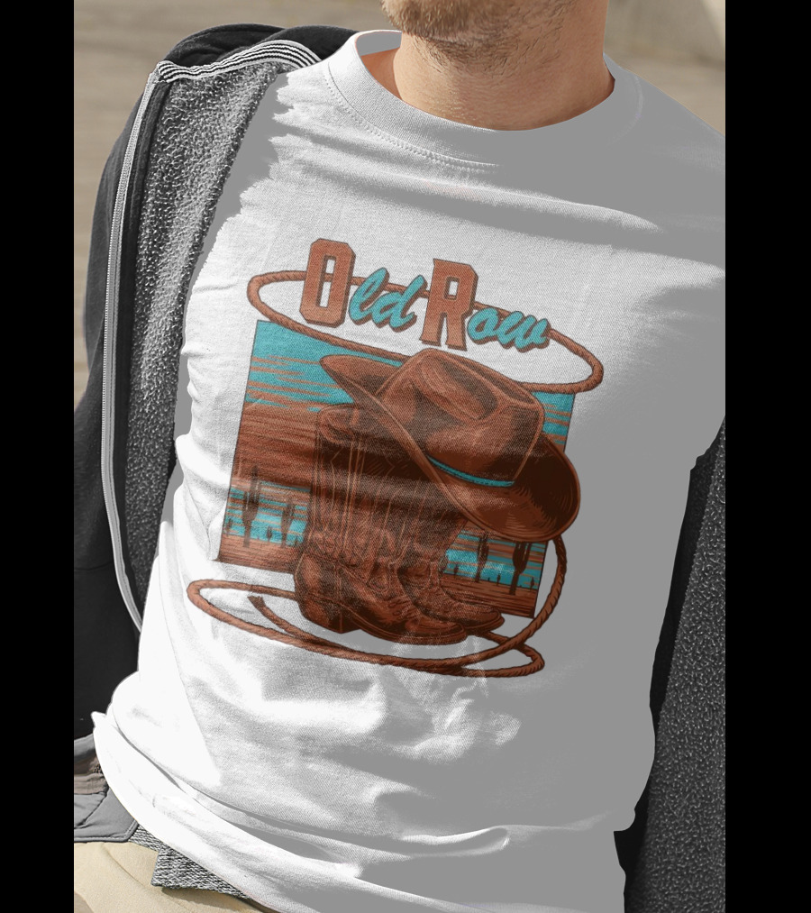 Old Row Western Cowboy Boots And Hat Desert Scene T-Shirt