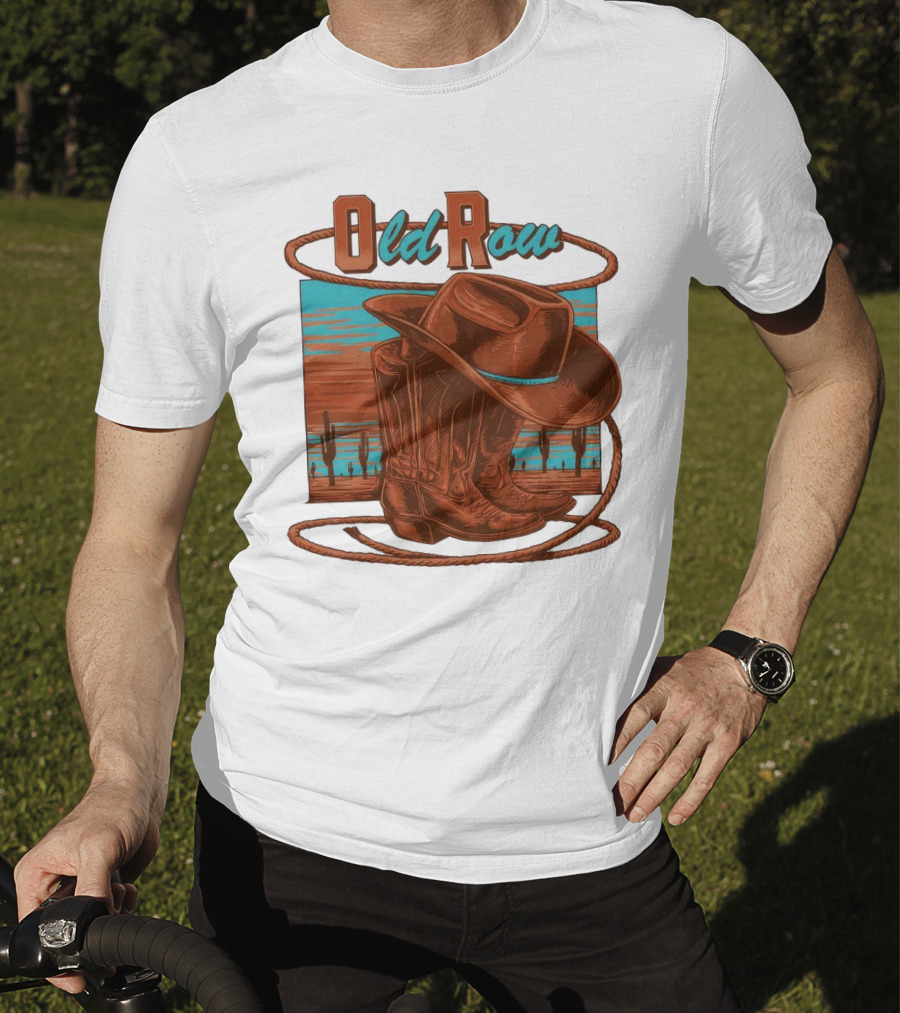 Old Row Western Cowboy Boots And Hat Desert Scene T-Shirt