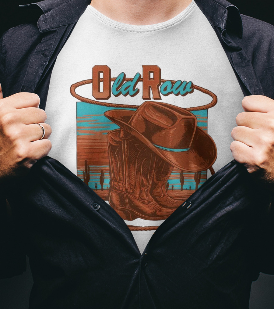 Old Row Western Cowboy Boots And Hat Desert Scene T-Shirt