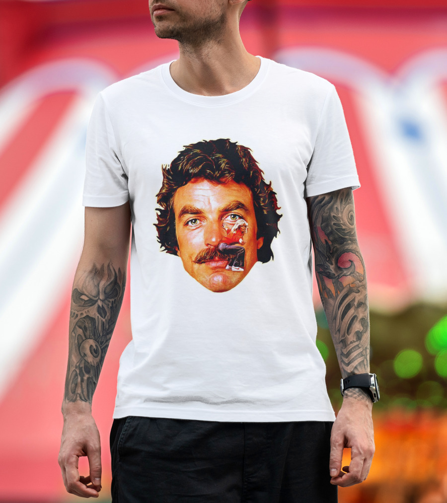Tom Selleck Mustache Ride Head Portrait with Man T-Shirt