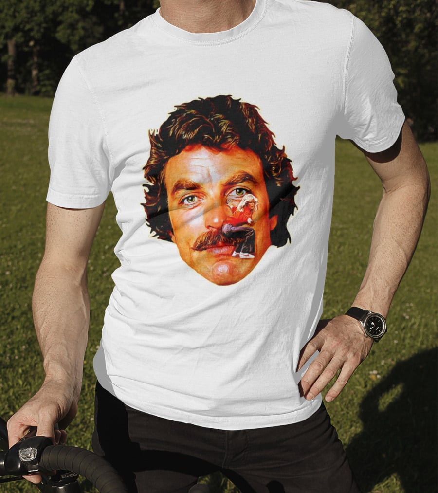 Tom Selleck Mustache Ride Head Portrait With Man T-Shirt