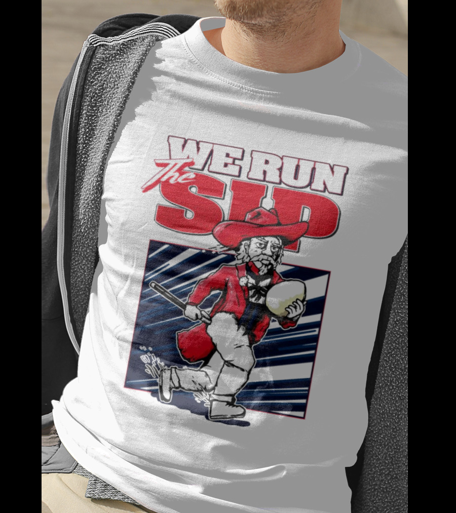 We Run The Sip Ole Miss Rebels Football Mascot Running With Ball T-Shirt