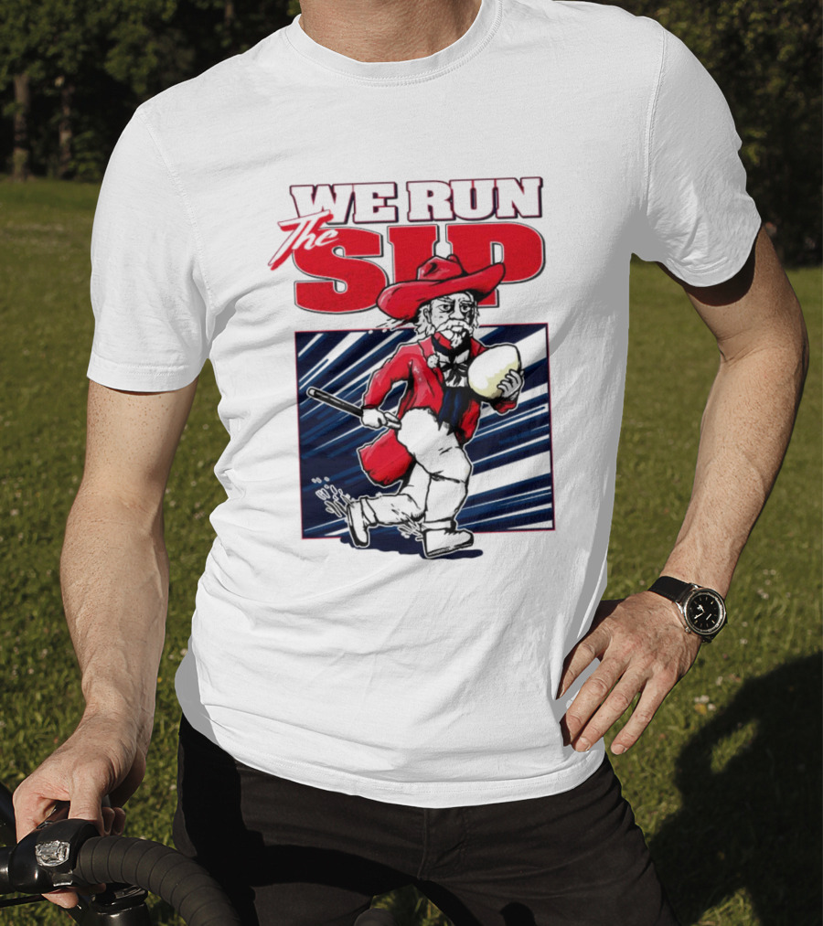 We Run The Sip Ole Miss Rebels Football Mascot Running With Ball T-Shirt