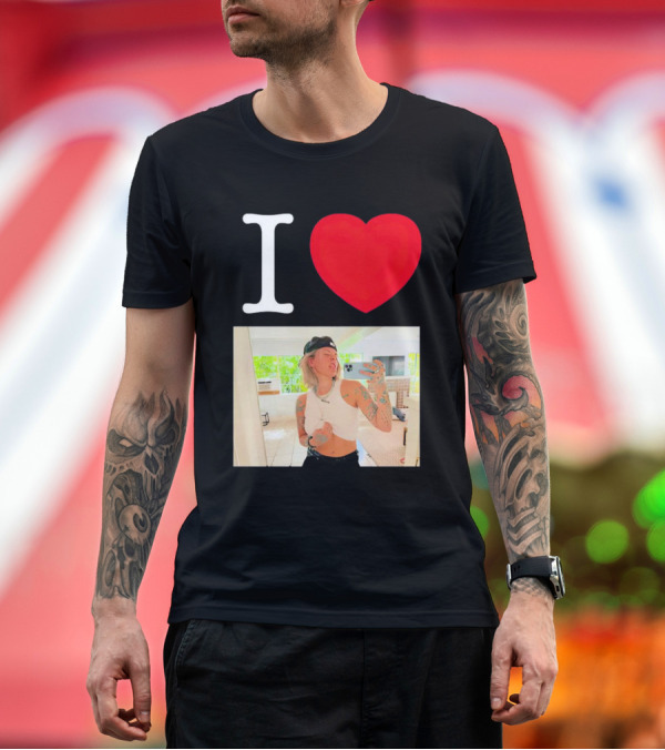 Premium T-Shirt: I Love Lauren Sanderson Tattooed White Crop Top Mirror Selfie Image T-Shirt I Love Lauren Sanderson Tattooed White Crop Top Mirror Selfie Image T-Shirt