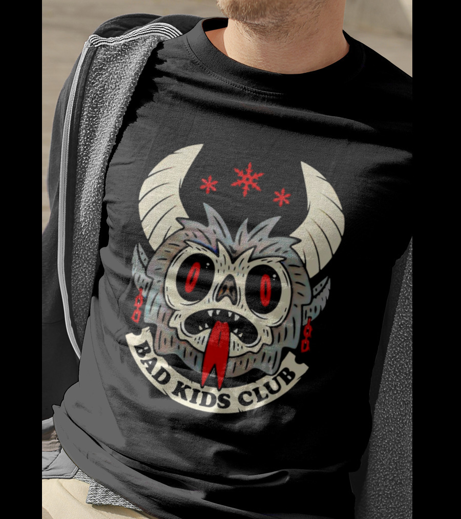 Krampus Bad Kids Club Demon Mask With Horns And Red Eyes T-Shirt