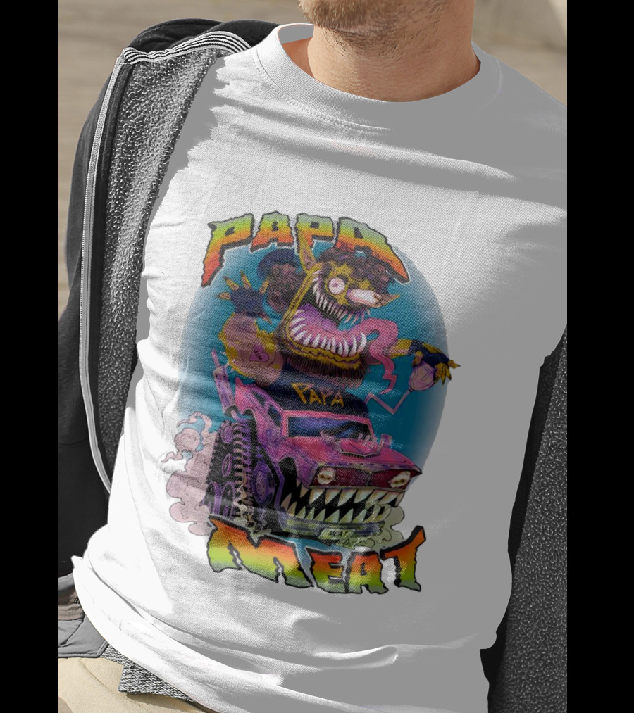 PAPA MEAT Monster Truck Cartoon Art Style Vintage Retro T-Shirt