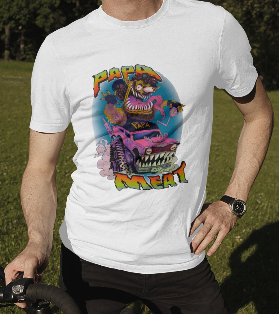 PAPA MEAT Monster Truck Cartoon Art Style Vintage Retro T-Shirt