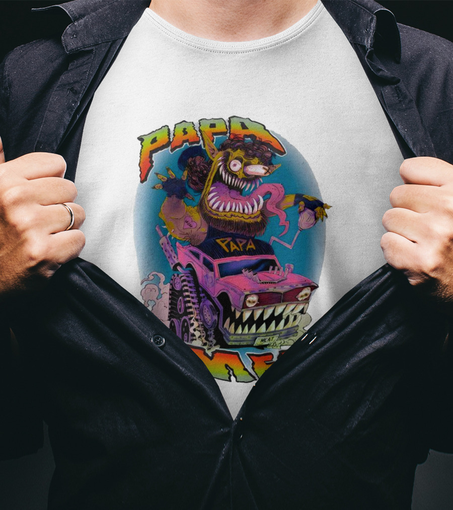 PAPA MEAT Monster Truck Cartoon Art Style Vintage Retro T-Shirt