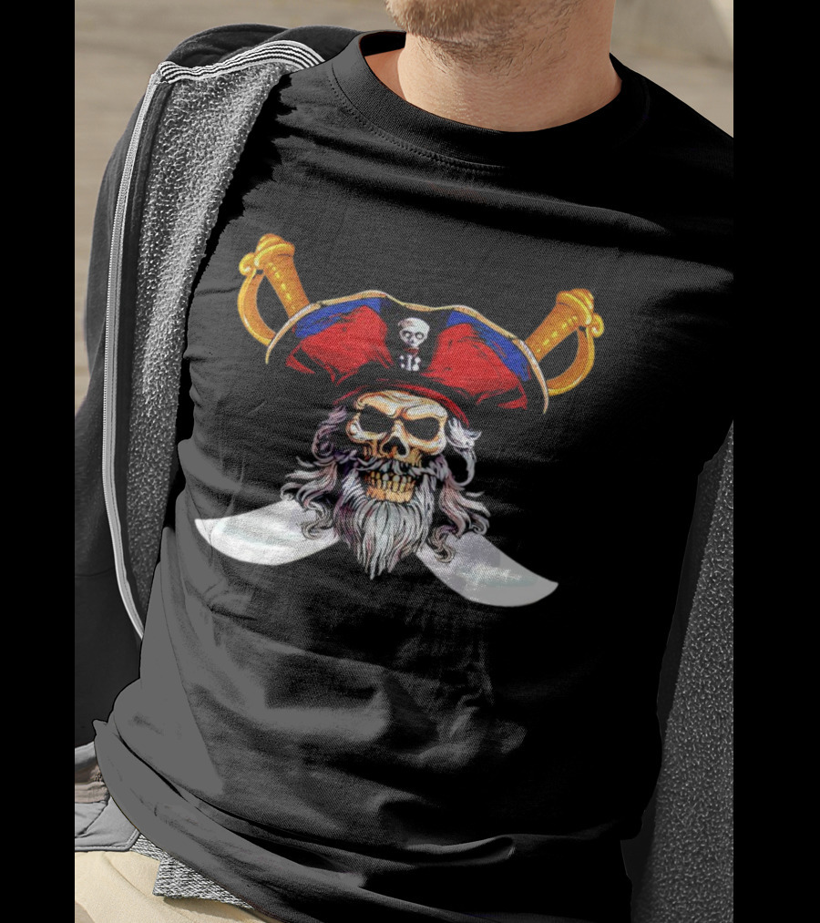 Pirate Skull With Red Hat And Crossed Swords T-Shirt