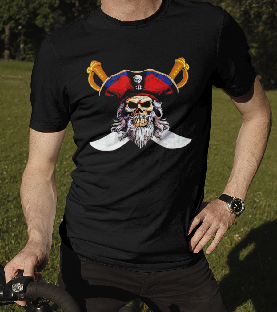 Pirate Skull With Red Hat And Crossed Swords T-Shirt