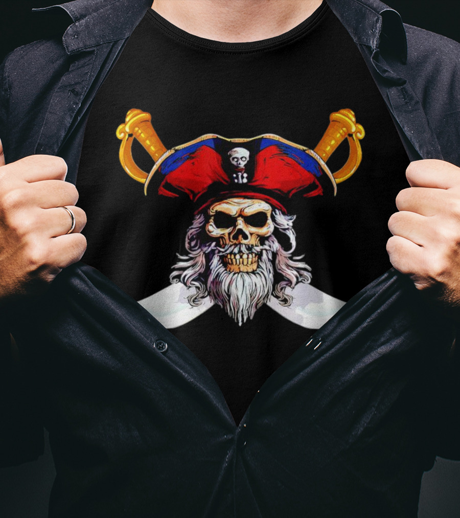 Pirate Skull With Red Hat And Crossed Swords T-Shirt