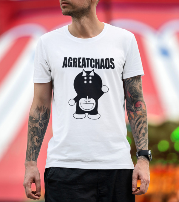 Premium T-Shirt: AGREATCHAOS Doraemon Silhouette with Cross T-Shirt AGREATCHAOS Doraemon Silhouette with Cross T-Shirt