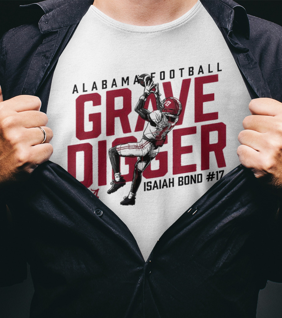 Alabama Football Isaiah Bond #17 Grave Digger Crimson Tide T-Shirt