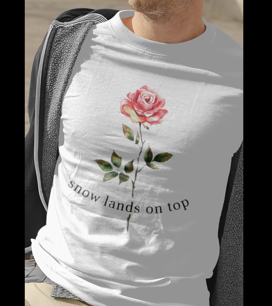 Snow Lands On Top Rose Vintage Botanical T-Shirt