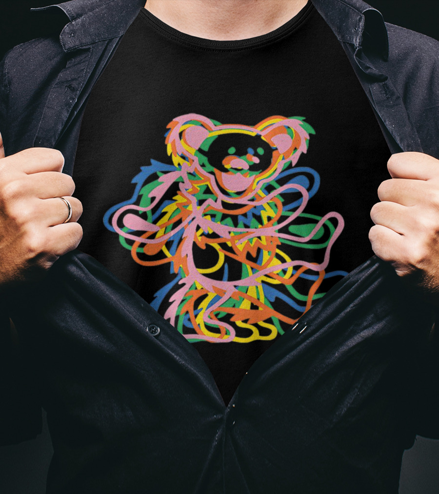 Grateful Dead Colorful Dancing Bear Icon Multicolor Overlay T-Shirt