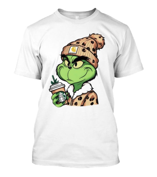 Grinch Boujee Leopard Coffee Cozy Winter T-Shirt