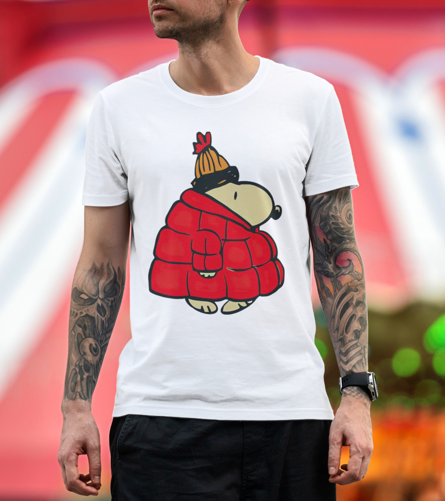 Snopy Puffer Coat Winter Christmas Beanie T-Shirt