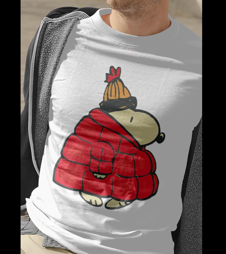 Snopy Puffer Coat Winter Christmas Beanie T-Shirt