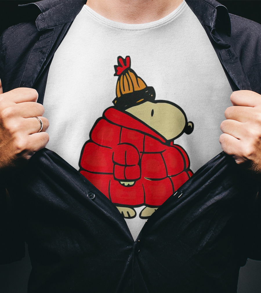 Snopy Puffer Coat Winter Christmas Beanie T-Shirt