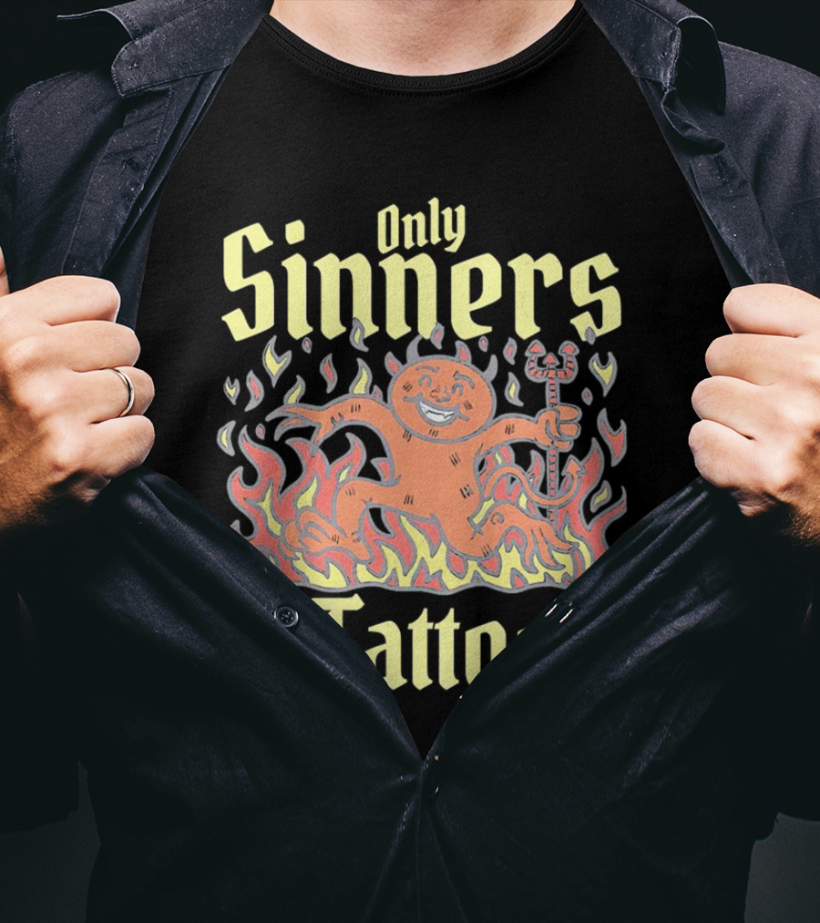 Only Sinners Get Tattoos Flaming Devil T-Shirt
