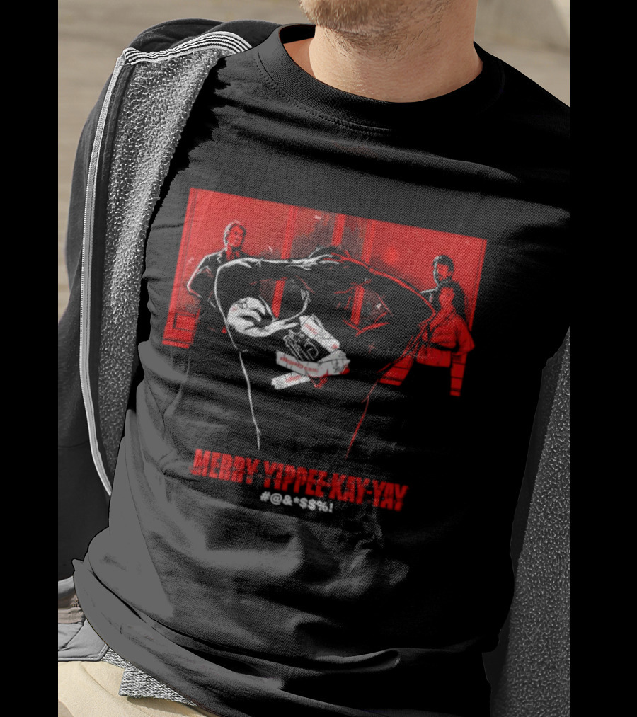 Merry Yippee Kay Yay Die Hard Christmas Scene With Characters And Explosives T-Shirt