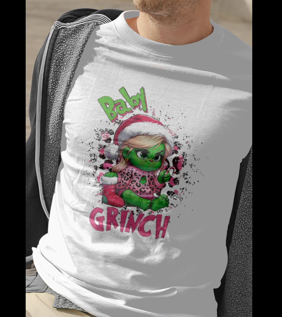 Baby Grinch Pink Leopard Christmas T-Shirt