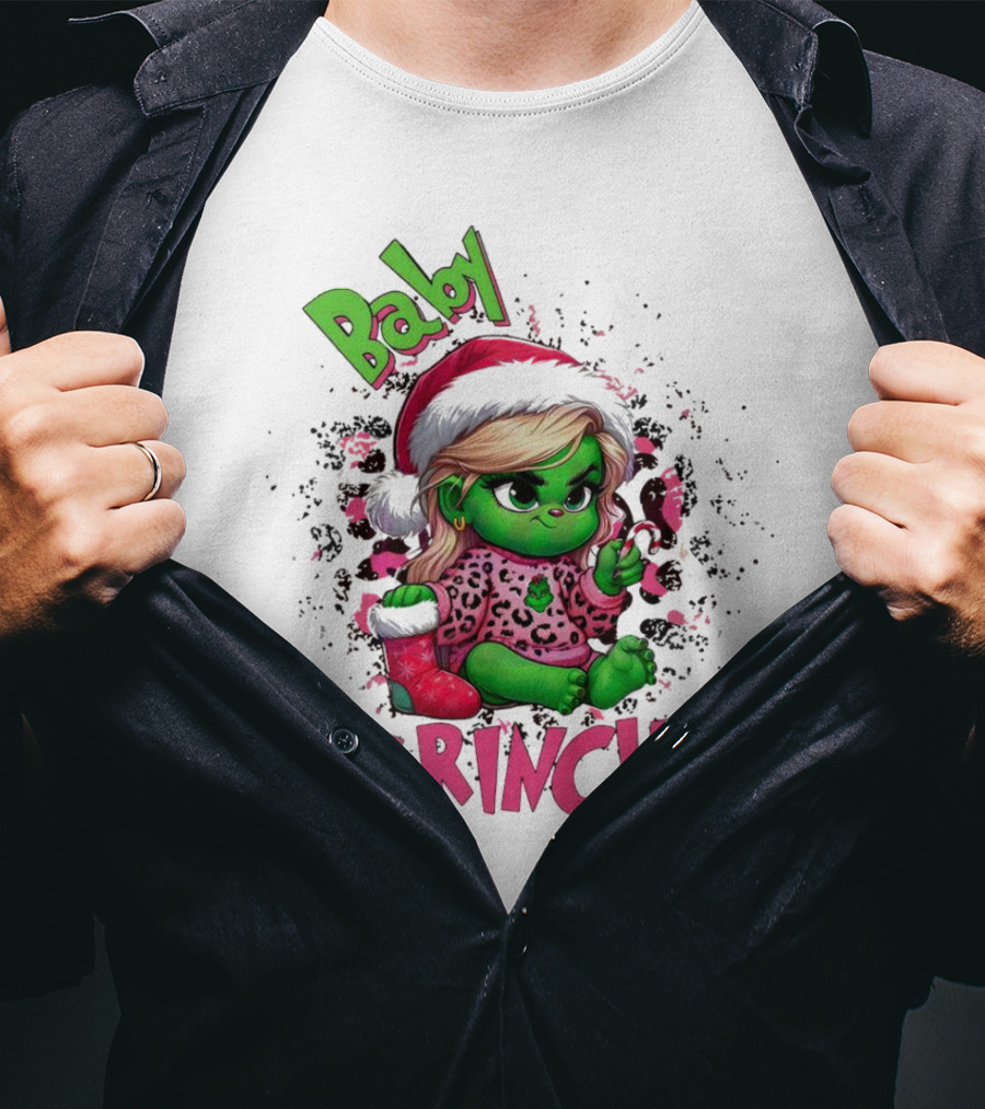 Baby Grinch Pink Leopard Christmas T-Shirt