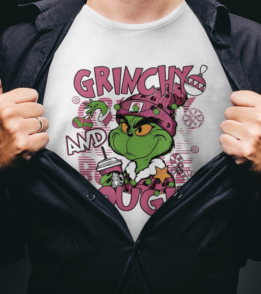 Grinchy And Bougie Pink Christmas Holiday T-Shirt