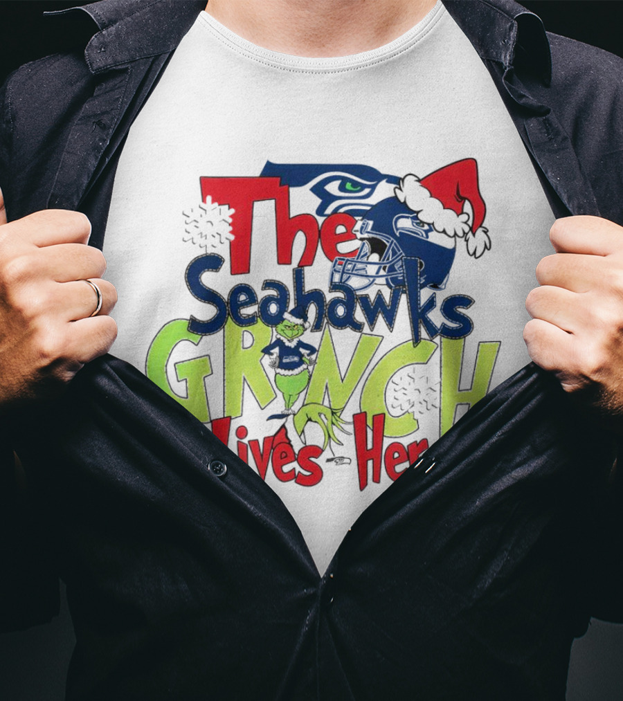 The Seattle Seahawks Grinch Lives Here Christmas T-Shirt