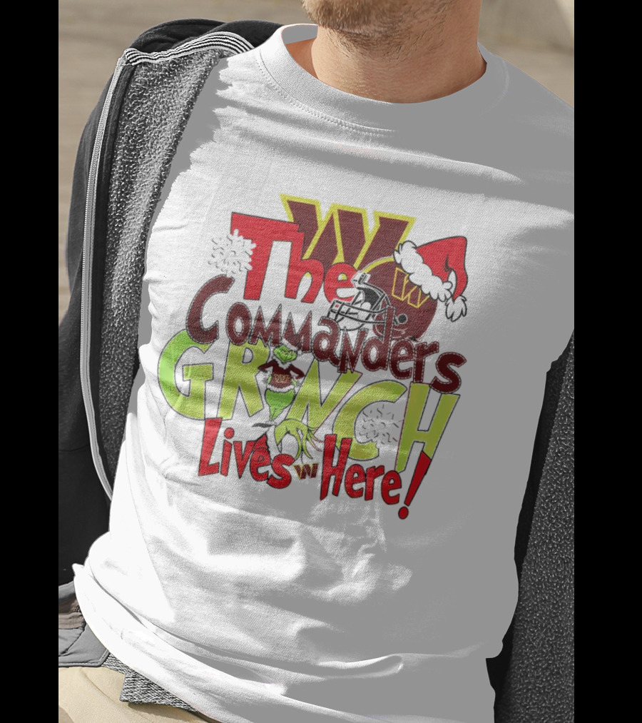 Washington Commanders Grinch Lives Here Christmas Football Holiday Cheer T-Shirt