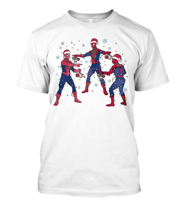 Funny Marvel Three Spiderman Meme Santa Christmas Lights Snowflakes T-Shirt