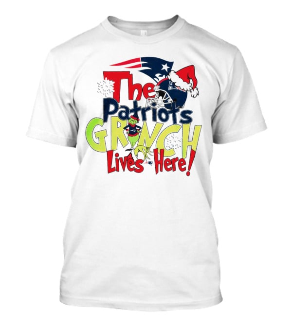 The New England Patriots Grinch Lives Here Christmas Santa Hat T-Shirt