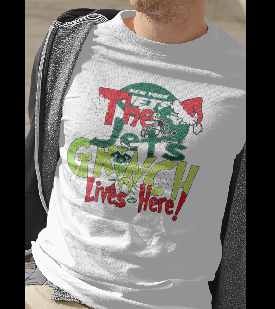 The New York Jets Grinch Lives Here Christmas Festive T-Shirt