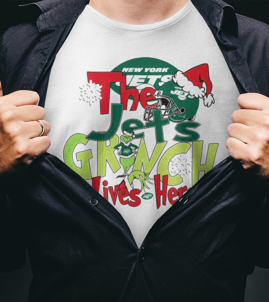 The New York Jets Grinch Lives Here Christmas Festive T-Shirt