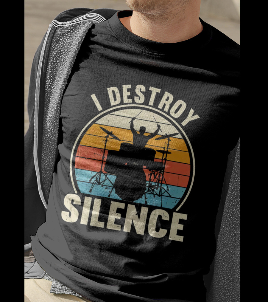 I Destroy Silence Drummer Vintage Sunset T-Shirt