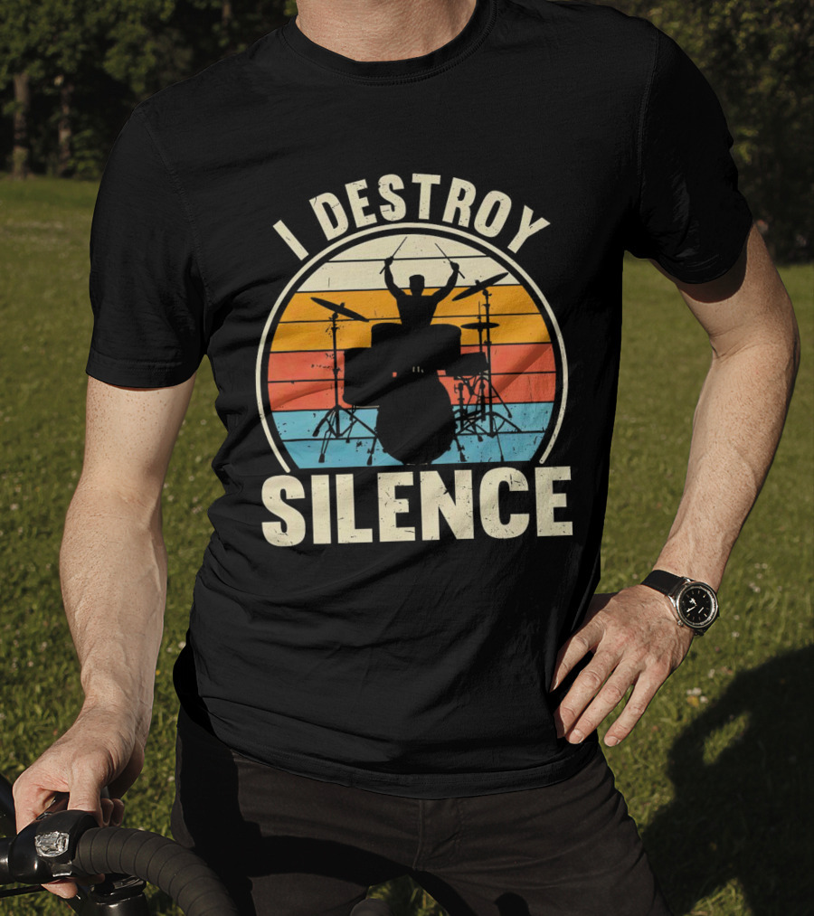 I Destroy Silence Drummer Vintage Sunset T-Shirt