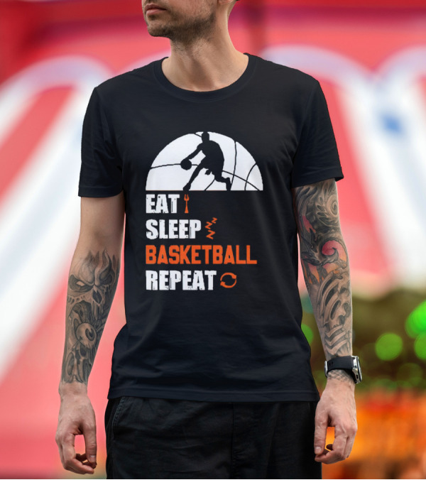 Premium T-Shirt: Eat Sleep Basketball Repeat Player Silhouette Ball T-Shirt Eat Sleep Basketball Repeat Player Silhouette Ball T-Shirt