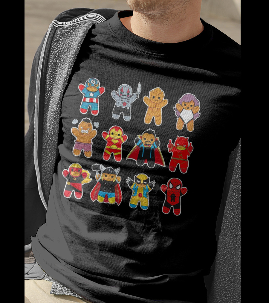 Gingerbread Super Heroes Cookie Avengers Guardians Comic Fun T-Shirt