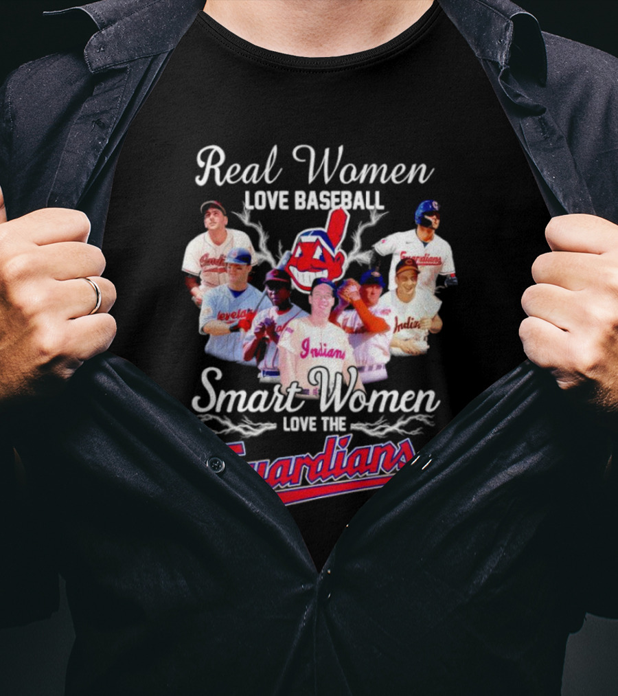 Real Women Love Baseball Smart Women Love Cleveland Guardians T-Shirt