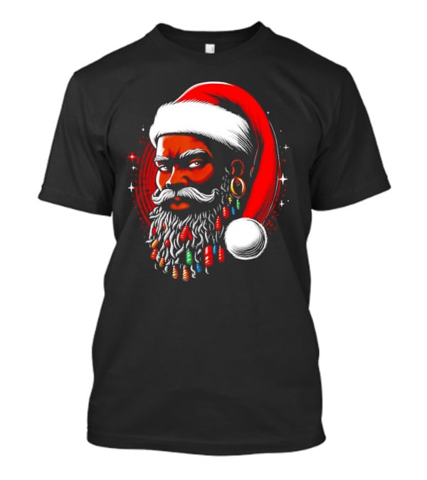 Santa African Christmas Festive Lights Beard Santa Hat T-Shirt