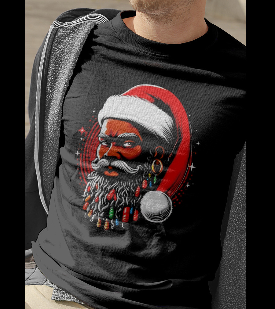 Santa African Christmas Festive Lights Beard Santa Hat T-Shirt